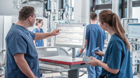 medical personnel looking at a computer screen